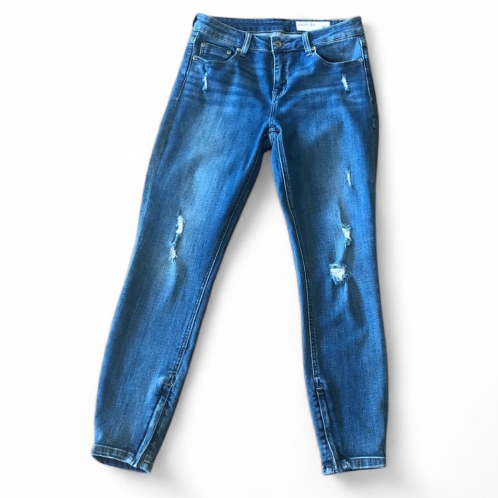 PISTOLA Tory Ankle Zip Skinny Jeans Distressed Blue Denim Size 28